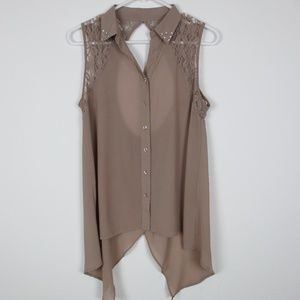 Moon Collection, Split Back Collar Button Down Top